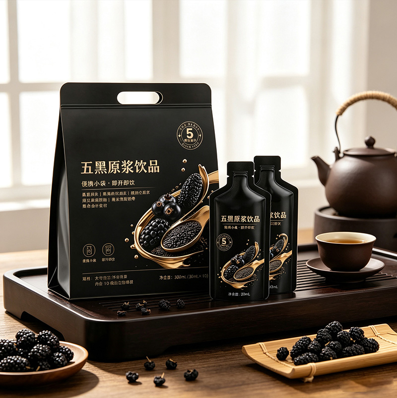 黄精五黑原浆黄精黑枸杞熬夜滋补养生黑芝麻黑桑葚黑米饮品OEM