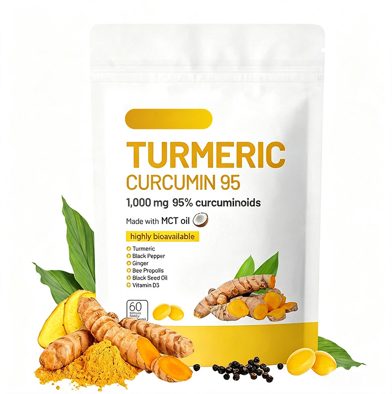 跨境姜黄软胶囊TURMERIC Softgels黑胡椒姜蜂胶黑种籽油维生素D3 OEM