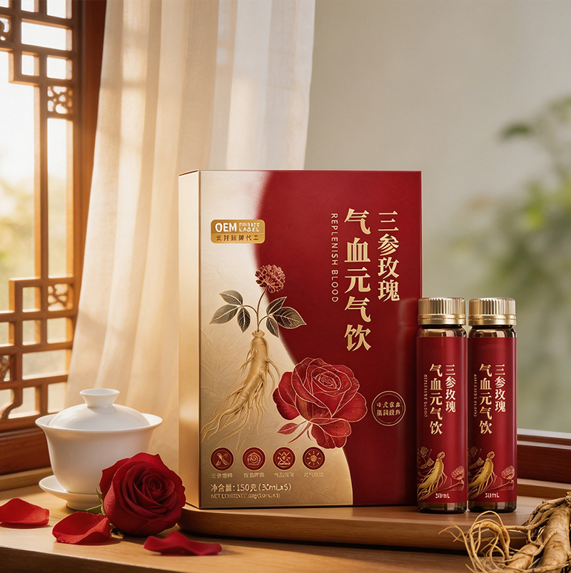 Ginseng & Rose Vital Energy Drink with Black Truffle | Fish Collagen Tripeptide, Black & White Tomato & Niacinamide OEM